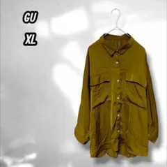 【ジーユー】サテンダブルポケットブラウス(7分袖) シンプル 大きいサイズ XL