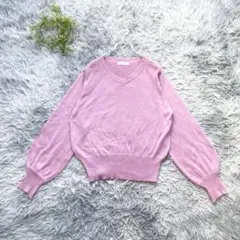 BROWNY【F】Vネック ニット ピンク バルーンスリーブ 長袖 ショート丈のサムネイル