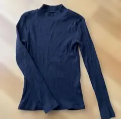 UNIQLO リブハイネックT ブラック　M 綿 コットン