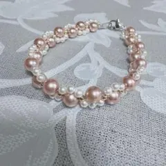 【ハンドメイド作品】パールツイストブレスレット ピンク系 結婚式