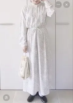 gu ドット柄ロングワンピース 長袖