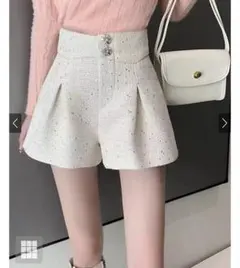 ツイード風ハイウエストショートパンツ アイボリー ホワイト GRL