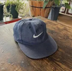 90s OLD NIKE 白タグ 刺繍ロゴ ビッグスウッシュ ネイビー 台湾製