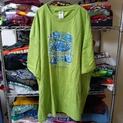 90sヴィンテージ ビッグ3XLデルタ魚グリーンtシャツUSA直輸入メンズ古着