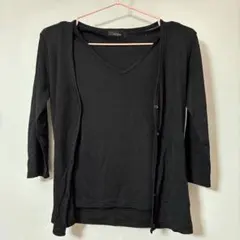 Le soukアンサンブル 七分袖カーディガンとタンクトップのセット 黒