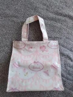 《希少柄》Harrods ピンク トートバッグ　ビニールバッグ　内ポケットつき