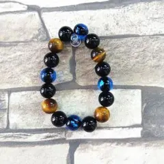 タイガーアイと青いビーズのブレスレット