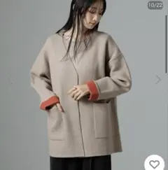 ナノ・ユニバース　カーディガン ダブルフェイスノーカラーニットカーディガン