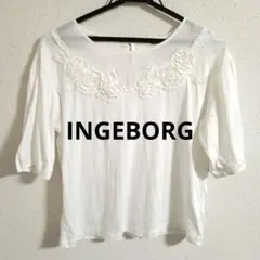インゲボルグ　INGEBORG Tシャツ　9号　白　半袖　カットソー　花装飾のサムネイル