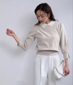 春夏　ur's 襟付きパフスリーブ　ニット ライトグレー
