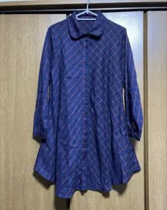 【シークロア】チェック柄 シャツワンピース 長袖 チュニック（訳あり）