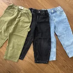 長ズボン デニム カーゴパンツ バレルレッグパンツ 3点セット 120cm
