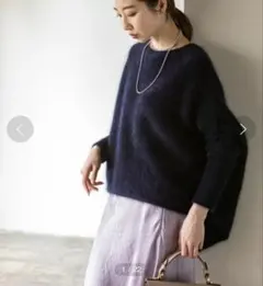 NOBLE ふわふわ ラクーン ファーニットワイドプルオーバー ネイビー