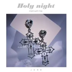 #091 韓国ピアス♡キラキラハート十字架シルバーピアス