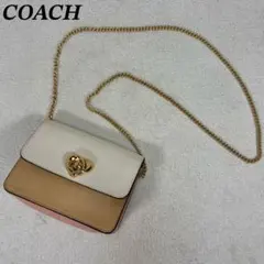 【美品✨】コーチ チェーンショルダーバッグ ミニ クロスグレインレザー　希少‼️