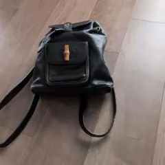 土日お値引　GUCCI　黒レザーショルダーバッグ バンブーハンドル　保存袋付き