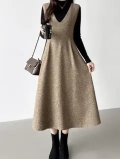 COCOMOMO Vネックフレアジャンパースカート　ロング　ワンピース　Sサイズ