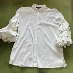 ZARA WOMAN フリルスリーブ 長袖シャツ ホワイト XS