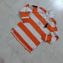 子供用　オレンジと白のストライプ ラガーシャツ