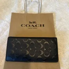 COACHコーチ 二つ折り財布 レザー シグネチャー ブラック 黒