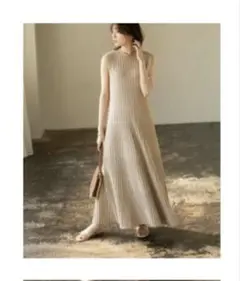 NOBLE ノースリーブニット マキシワンピース ベージュ