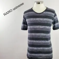 【シックカラー】ナノユニバース配色ボーダー半袖カットソーブラックグレーS