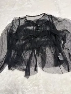 CASSEシースルー ブラック フリル 長袖トップスMサイズ