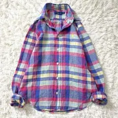 美品 ラルフローレン 長袖シャツ リネンシャツ ポニー刺繍 マドラスチェック S