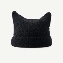 ニット帽 ビーニー　黒ネコ耳 猫帽子 韓国 サブカル　量産型y2k ギャル　平成