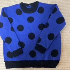 青色 水玉模様 ニットセーター 長袖