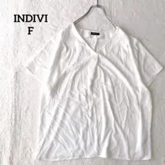 インディヴィ　Tシャツ　Vネック　ドルマンスリーブ　ゆったり　ホワイト　Fのサムネイル