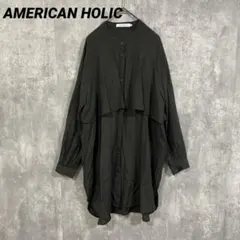 AMERICAN HOLIC バンドカラー　フリルシャツチュニック　ブラック　M