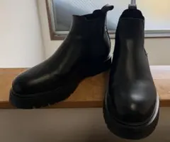 【ZARA ザラ】レザー サイドゴアメンズブーツ 黒 厚底 トラックソール 43