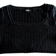 COMME CA ISM ケーブル編み 七分袖ニット ブラック　Ｍサイズ