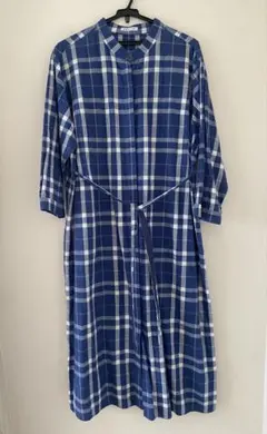 【美品】シンプルライフ 綿麻 チェック柄シャツワンピース 13号 羽織りのサムネイル