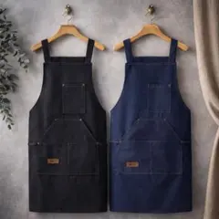 デニムエプロン 黒 紺 ２枚セット おしゃれ お揃い 男女兼用 DIY 料理