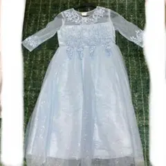 150㎝ブルー色子供ドレス袖付きドレスピアノ発表会ジュニアドレスお誕生日結婚式