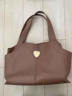 【ATAO】ブラウンレザー ショルダーバッグ 金属プレート付き