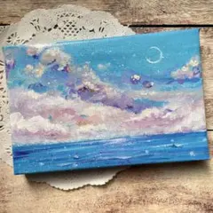 アクリル画　オイルパステル画　優しい色の海2026 海の絵　キャンバスアート