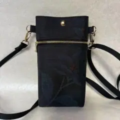 大島紬リメイク　スマホショルダー　枝花