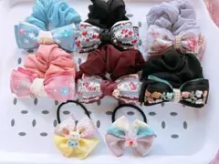 【8点セット】インド刺繍 リボンシュシュ キャラクターヘアゴム