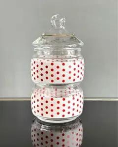 アデリア　ガラスキャニスター　2段小物入れ　ドット柄ポット　レトロポップ　未使用のサムネイル