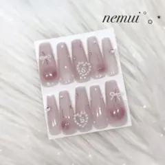 No.39 ネイルチップ ピンク チェリー 量産型 フレンチガーリー ワンホン