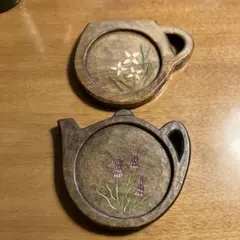 木製コースター 花のデザイン 2個セット