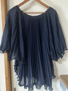 ネイビープリーツフリルシアートップスsnidel DOUDOUラウンジドレス