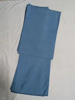 【美品】紬 ★ 色無地 正絹 青色 広衿 袷 一つ紋 着物