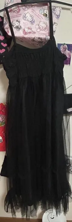チュールフリルキャミソールワンピース 黒