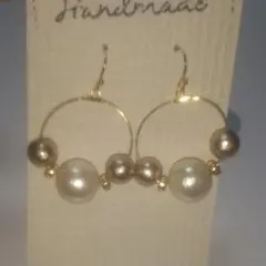 ⑫ 揺れる ピアス コットンパール ゴールド ホワイト パール ラウンド 手作り