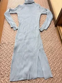美品　リブ編み　タイトニットワンピース