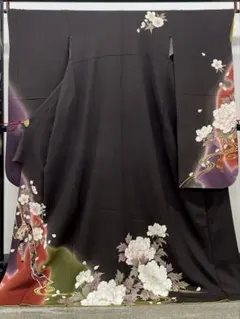 正絹 振袖 絞り 黒地 振袖 松竹梅 華やか 成人式 新品 未仕立て - メルカリ